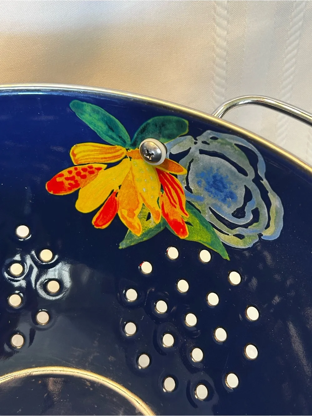 The Pioneer Woman Kitchen Ware Colander Blue Steel Multicolor Floral Leaves